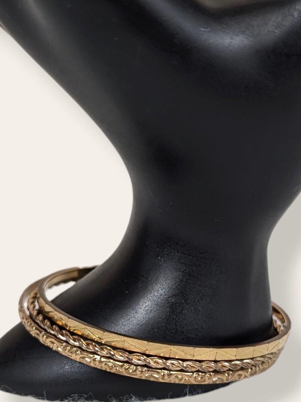 Set of 3 Textured Gold Tone Bangle Bracelets